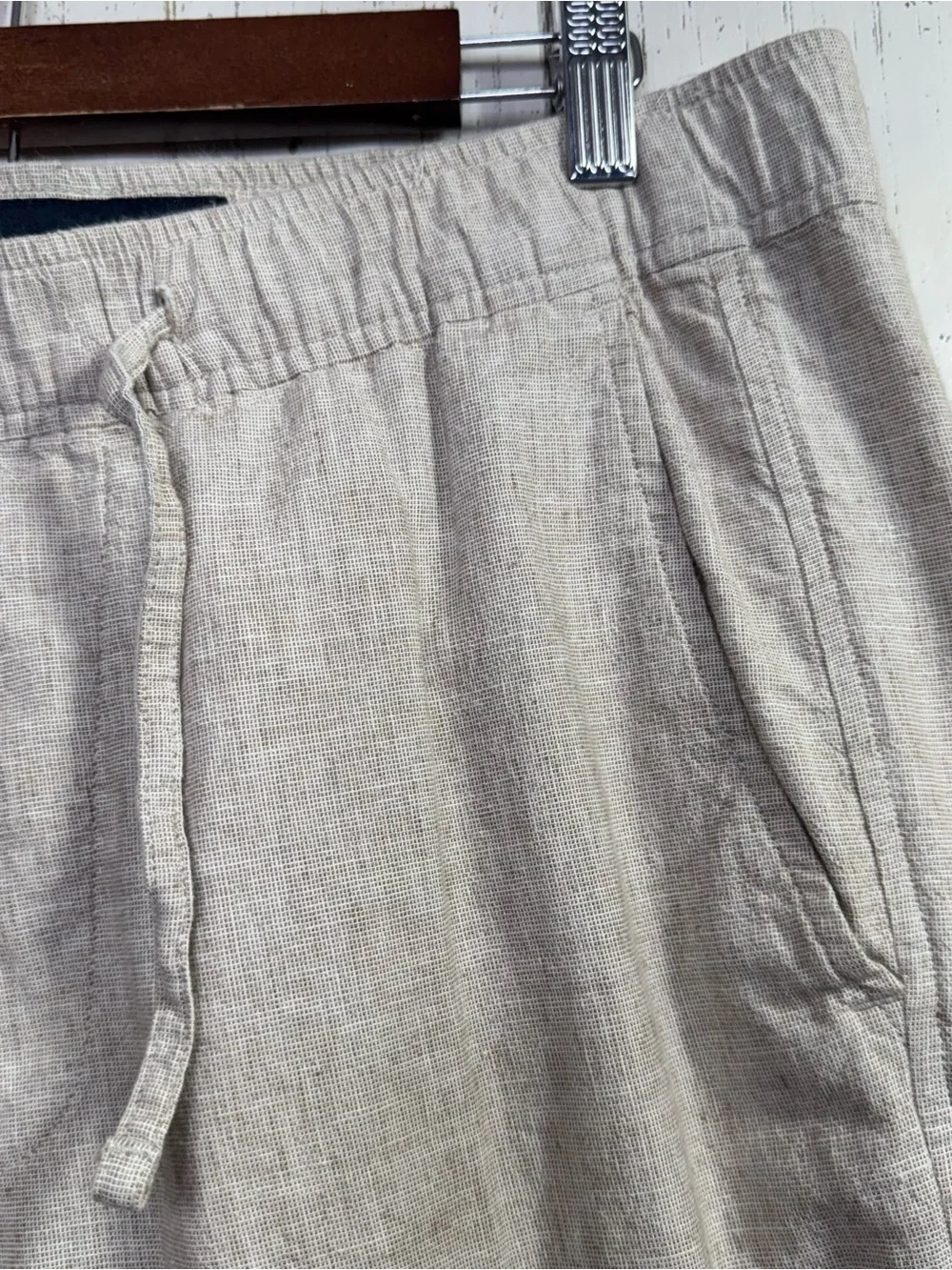 Abercrombie & Fitch Loose Beige Linen Blend Drawstring Pants M Coastal Beach